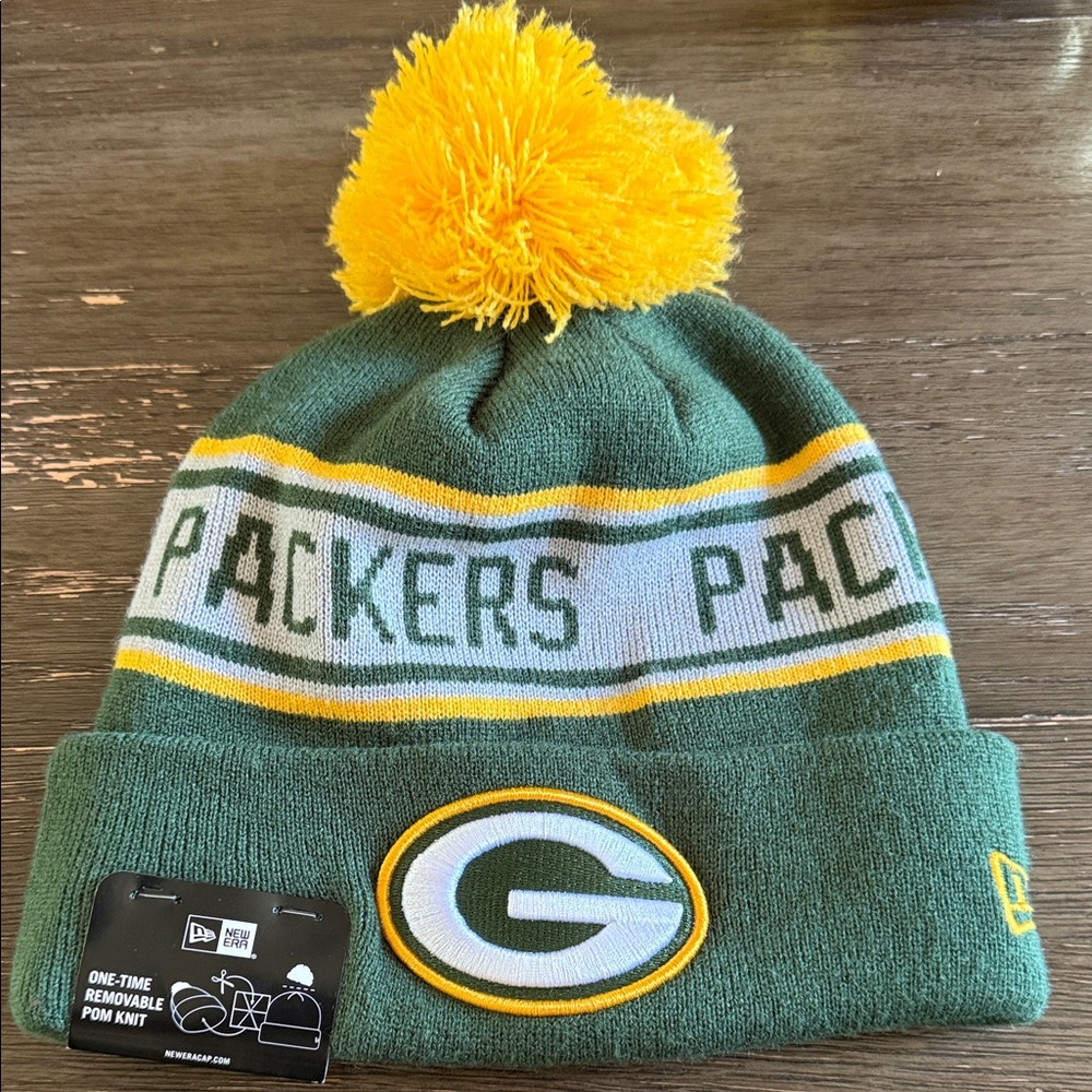 New Era Green and Yellow Packers Kids Pom Hat